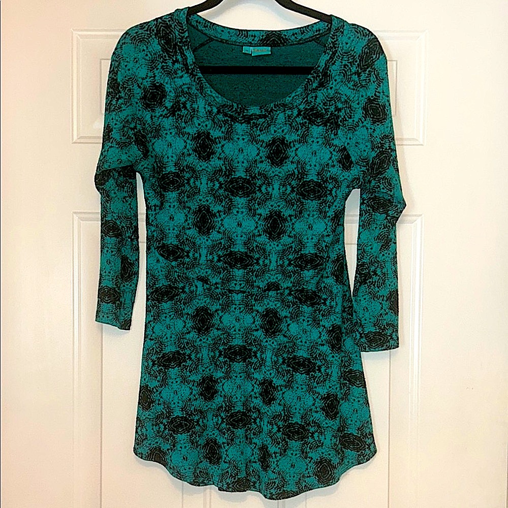 Tianello Steve Barraza Sochie Tunic Top M Teal/Black Modern USA Classic Vintage
